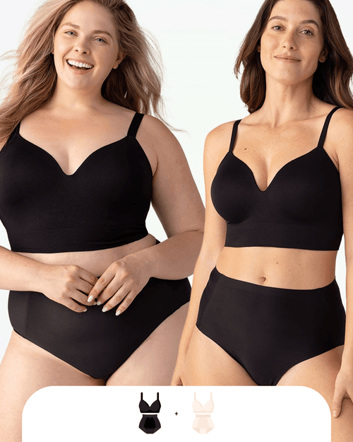 Ensemble 2 Soutien-Gorge Confort Formant Sans Fil et 2 Culottes Taille Haute Gainante