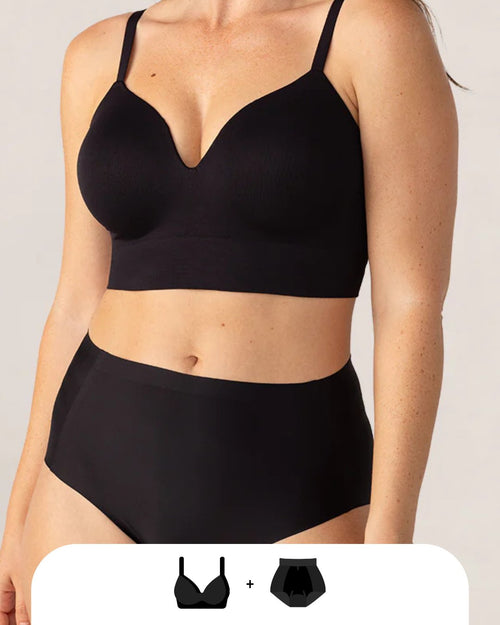 Ensemble Soutien-Gorge Confort Formant Sans Fil et Culotte Taille Haute Gainante